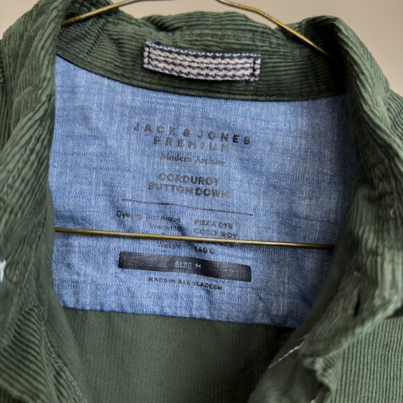 Jack & Jones Dark Green Long Sleeve Corduroy Button-Up Shirt (Medium) - Picture 5 of 5